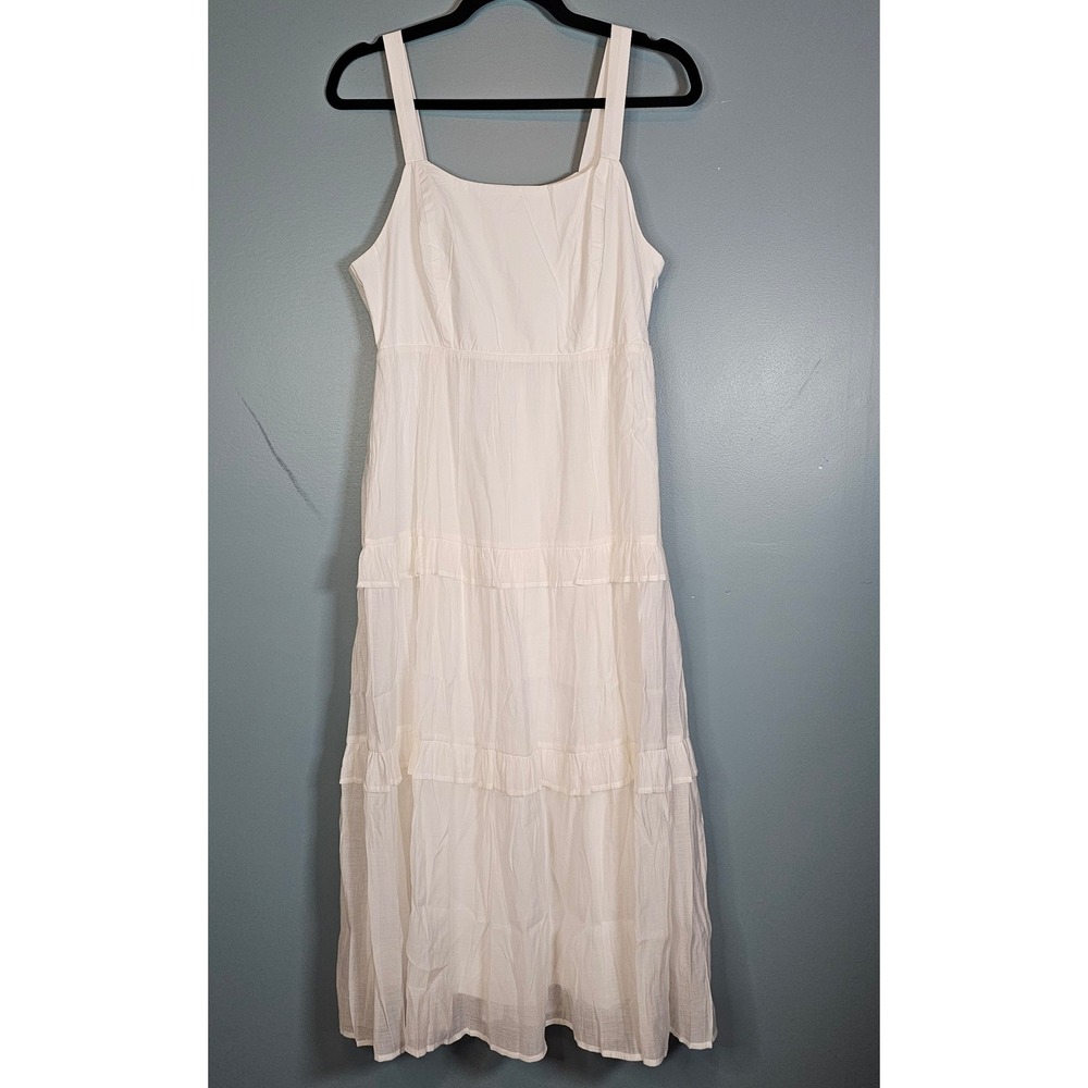 Calista White Tiered Midi Dress Spaghetti Strap Tencel Blend FD42440 Womens M